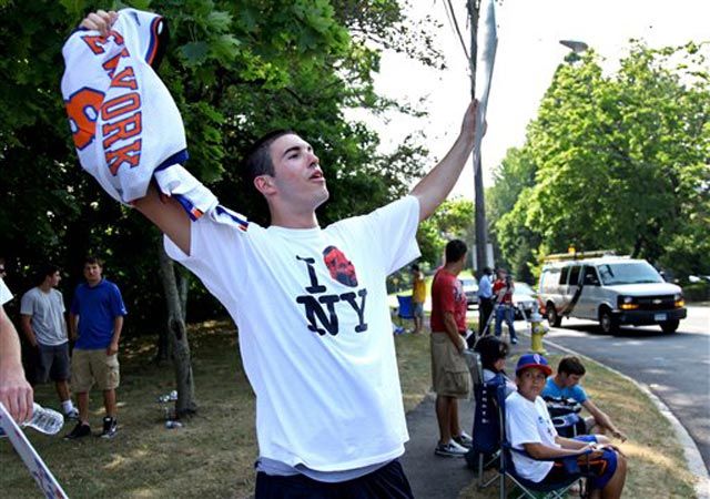 A Knicks fan outside the Greenwich Boys and Girls Club 